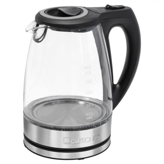 Clatronic WKS 3744 G Wasserkocher 1,7 l 2200 W Schwarz, Grau, Edelstahl, Transparent