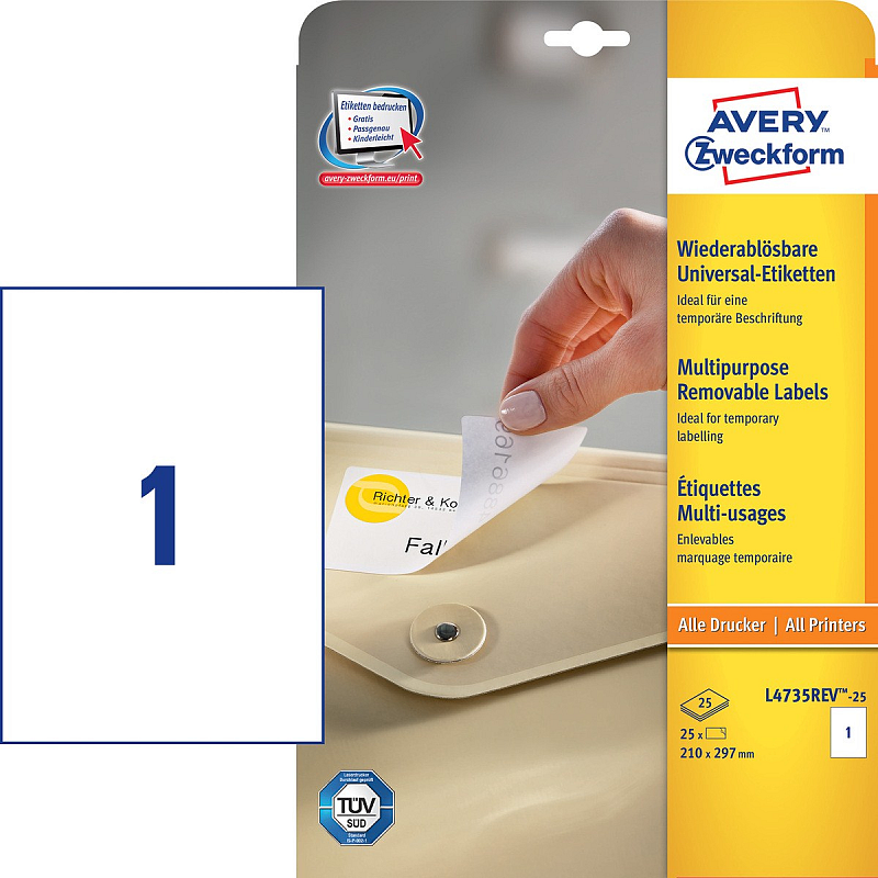 Avery Universal-Etiketten, weiß, 210 x 297 mm, wiederablösbar