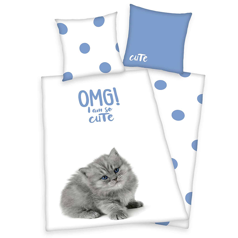 HERDING Katzen Bettwäsche-Set ‘I am so cute’ – 135×200, Renforcé
