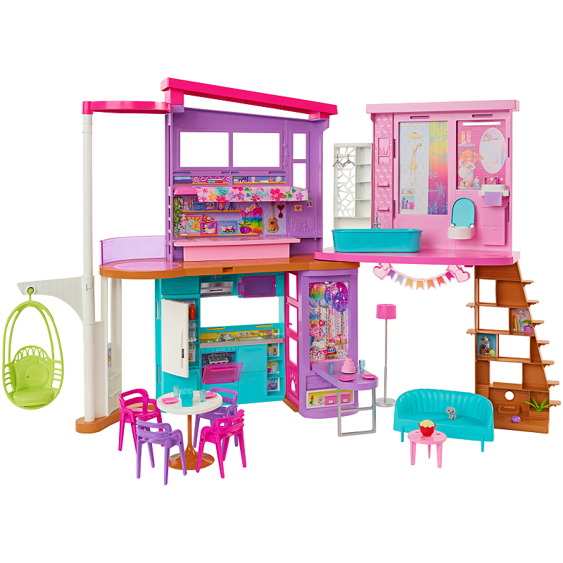 Barbie Malibu Ferien-Haus (klappbar), Puppenhaus inkl. Möbel & Zubehör