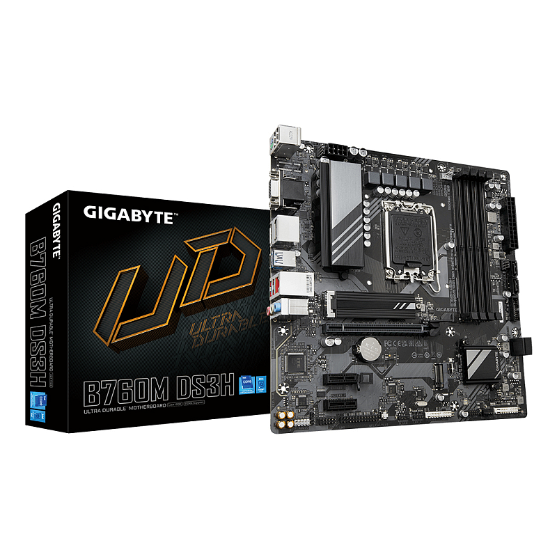 GIGABYTE B760M DS3H Mainboard - Unterstützt Intel Core Prozessoren der 14. Generation, 6+2+1 Phasen digitales VRM, bis zu 7600MHz DDR5 (OC), 2x PCIe 4.0 M.2, 2.5GbE LAN, USB 3.2 Gen