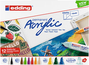 Edding Acrylic Schwarz, Blau, Grün, Hellblau, Hellgrün, Pink, Violett, Rot, Weiß, Gelb 12 Stück(e)