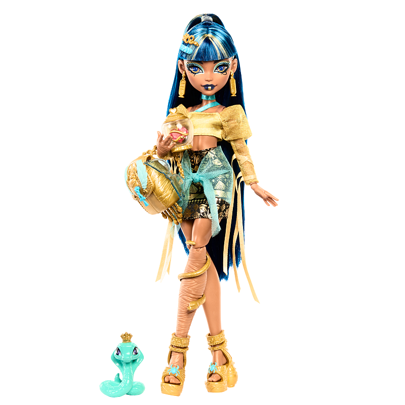 Monster High Cleo de Nile Modepuppe mit Tier Hissette und Accessoires