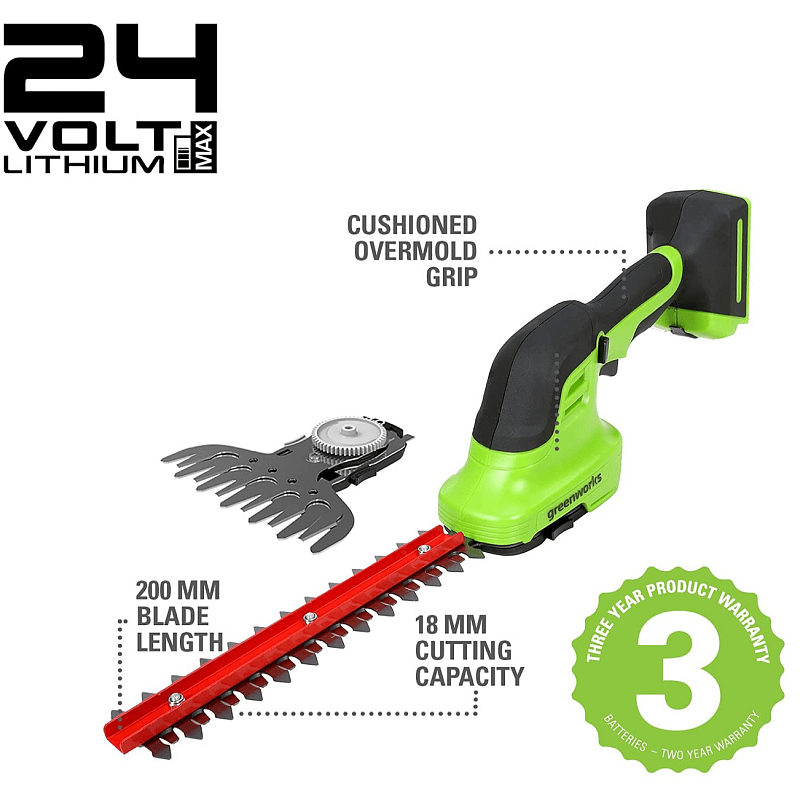 Greenworks 1600607VA Akku-Grasschere 12 cm 24 V Lithium-Ion (Li-Ion) Schwarz, Grün