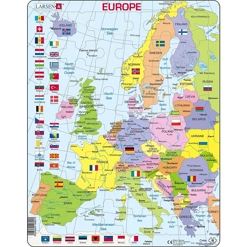 Larsen Maxi Scheda Puzzle Regioni d'Europa Formpuzzle 48 Stück(e) Landkarten