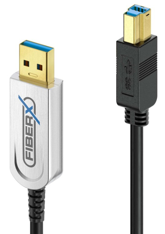 FiberX FX-I645-015 USB Kabel USB 3.2 Gen 1 (3.1 Gen 1) 15 m USB B USB A Schwarz, Silber