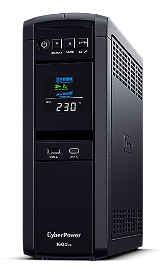 CyberPower CP1600EPFCLCD Line-Interactive USV 1600VA/1000W Reine Sinuswelle, AVR, LCD, USB (HID), DB9, RJ45 Lan Protection, Ausgang (6) Schuko, Expansion Port für opt. Netzwerkkomunikation, USB A+C Ladegerät