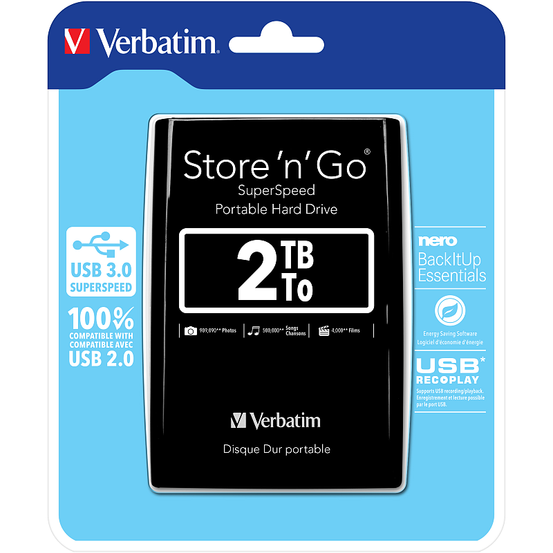 Verbatim Portables Festplattenlaufwerk Store 'n' Go USB 3.0, 2 TB, Schwarz