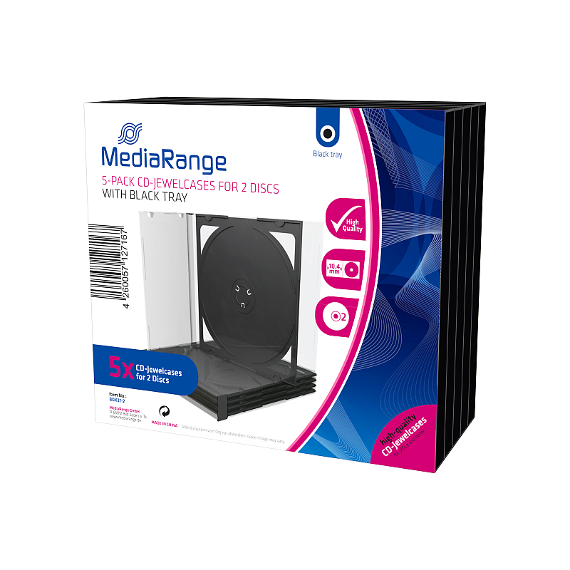 MediaRange BOX31-2 CD-Hülle Schmuckschatulle 2 Disks Schwarz, Transparent