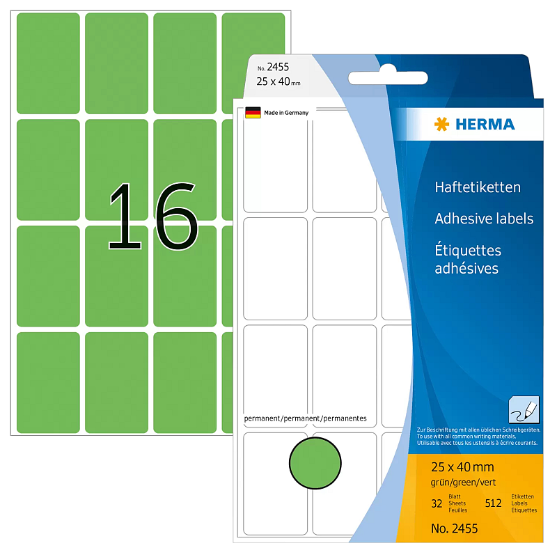 HERMA Vielzwecketiketten 25x40 mm grün Papier matt Handbeschriftung 512 St.