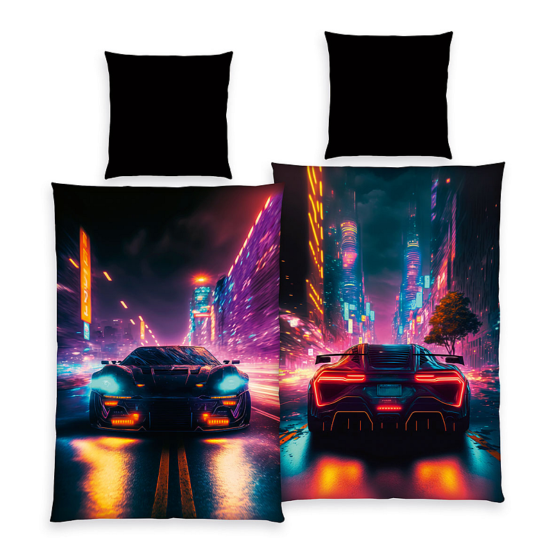 HERDING Young Collection Bettwäsche-Set 'Neon Car' - 70-x-90-cm-140-x-200-cm-at