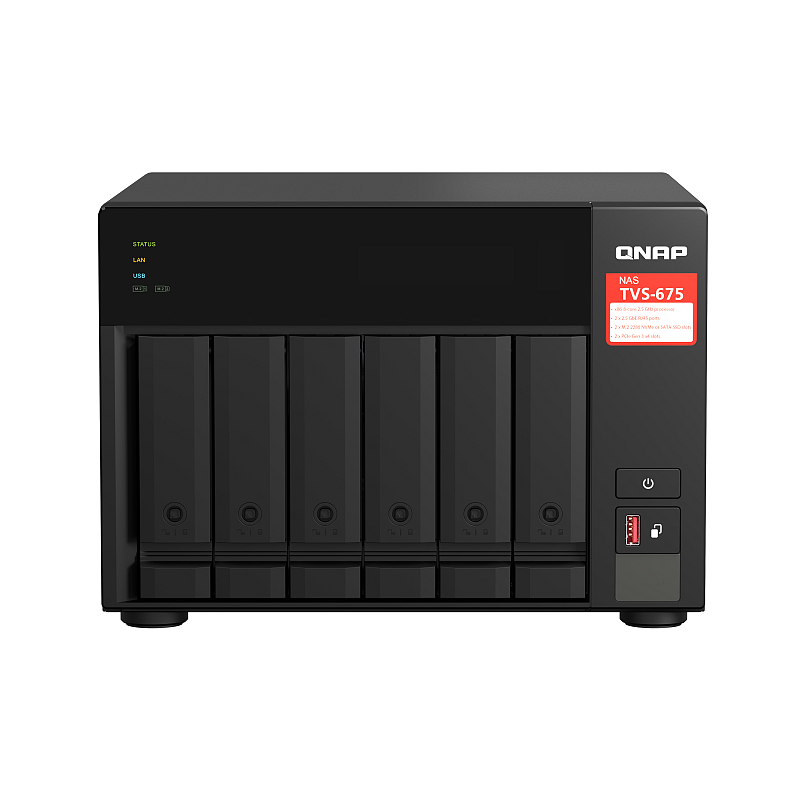 QNAP TVS-675 NAS Tower ZhaoXin KaiXian KX-6000 KX-U6580 8 GB DDR4 0 TB QuTS hero Schwarz