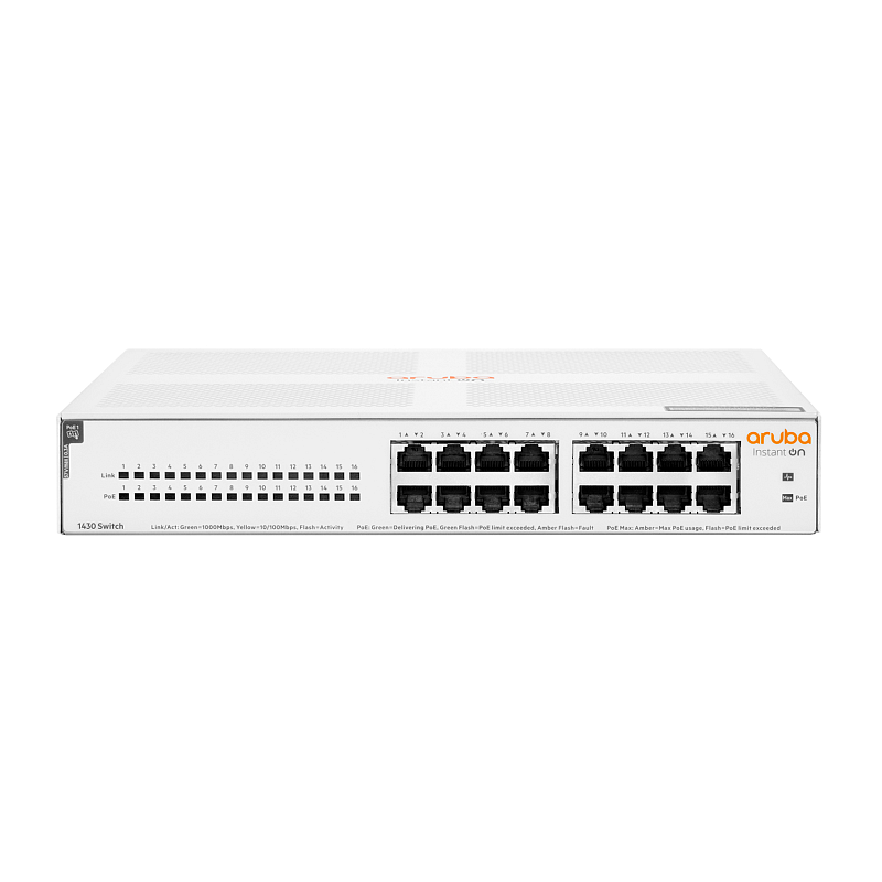 HPE Aruba Networking Aruba Instant On 1430 16G Class4 PoE 124W Unmanaged L2 Gigabit Ethernet (10/100/1000) Power over Ethernet (PoE) 1U Weiß
