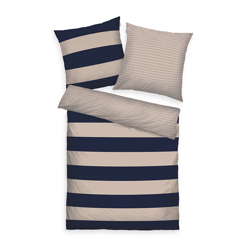 HERDING TOM TAILOR Bettwäsche-Set 'Bold Stripes Dark Navy & Sunny Sand' - 2x-80-x-80-cm-1x-200-x-220-cm