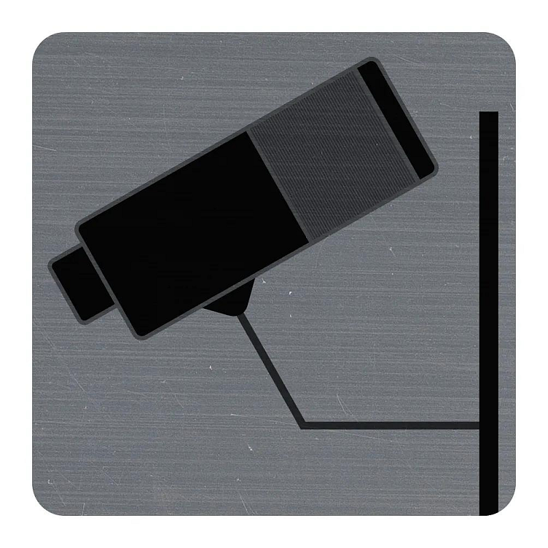 Exacompta Hinweisschild selbstklebend, Aluminiumoptik, Videoüberwachung 7,5x7,5 cm - Grau