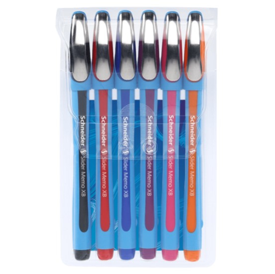 Schneider Schreibgeräte Slider Memo Schwarz, Blau, Orange, Pink, Rot, Violett Stick-Kugelschreiber Extradick 6 Stück(e)