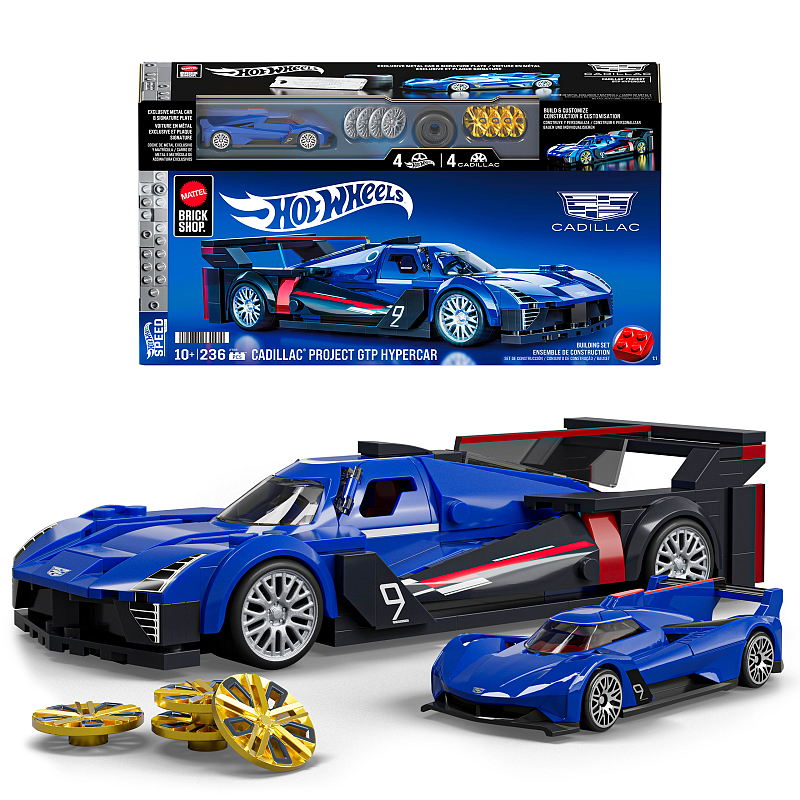 Mattel Brick Shop Hot Wheels Cadillac Project GTP Hypercar Bauset (236 Teile), für Sammler