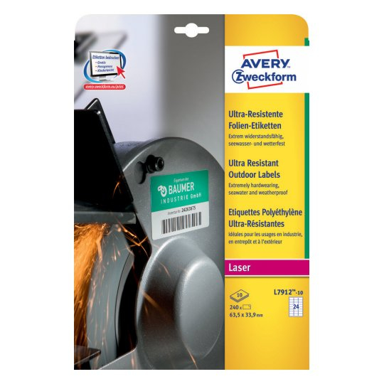 Avery L7912-10 selbstklebendes Etikett Abgerundetes Rechteck Permanent Weiß 240 Stück(e)