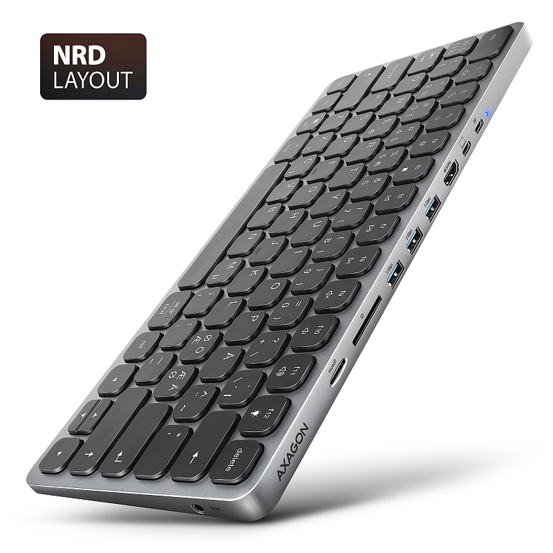 Axagon HMC-KB-NRD, USB 5Gbps hub w. keyboard, HDMI 4K/60Hz, 3x USB-A, SD/mSD, audio, PD100, Nordic
