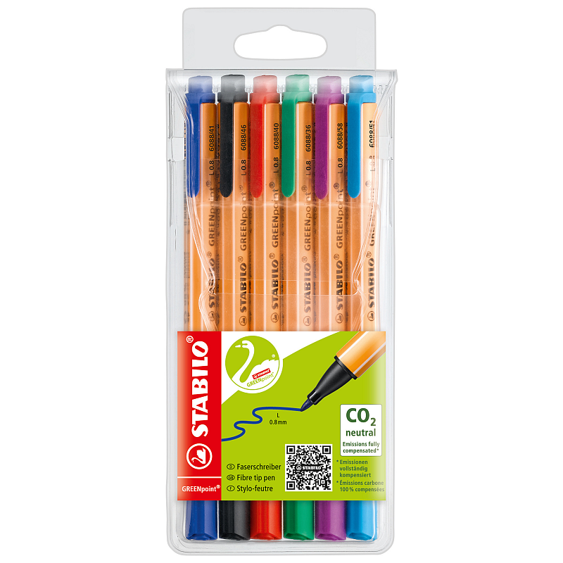 STABILO GREENpoint Fineliner Schwarz, Blau, Lila, Orange, Rot, Türkis 6 Stück(e)