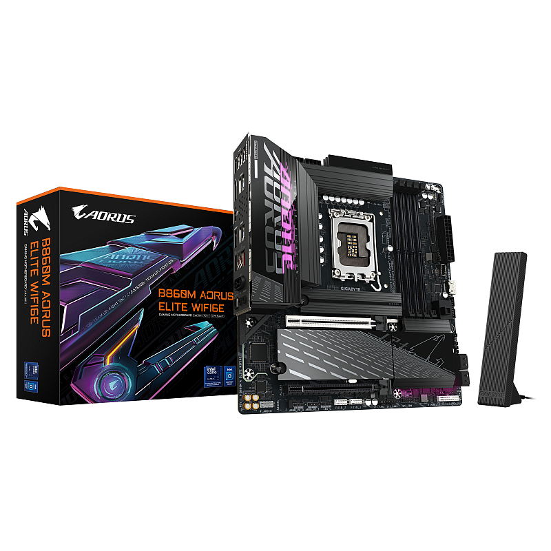GIGABYTE B860M AORUS ELITE WIFI6E Mainboard - Intel Core Ultra CPUs, 12+1+2+1 Phasen VRM, bis zu 9200MHz DDR5, 1xPCIe 5.0 + 2xPCIe 4.0 M.2, 2,5 GbE LAN, WIFI 6E, Thunderbolt