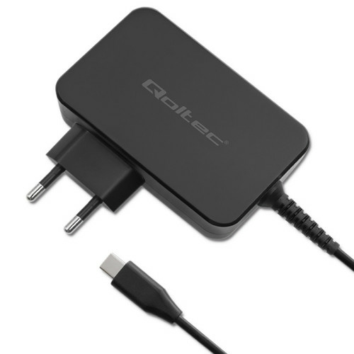 Qoltec 52388 Ladegerät für Mobilgeräte Laptop, Tragbare Spielekonsole, Powerbank, Smartphone, Smartwatch, Tablets Schwarz Schnellladung Drinnen