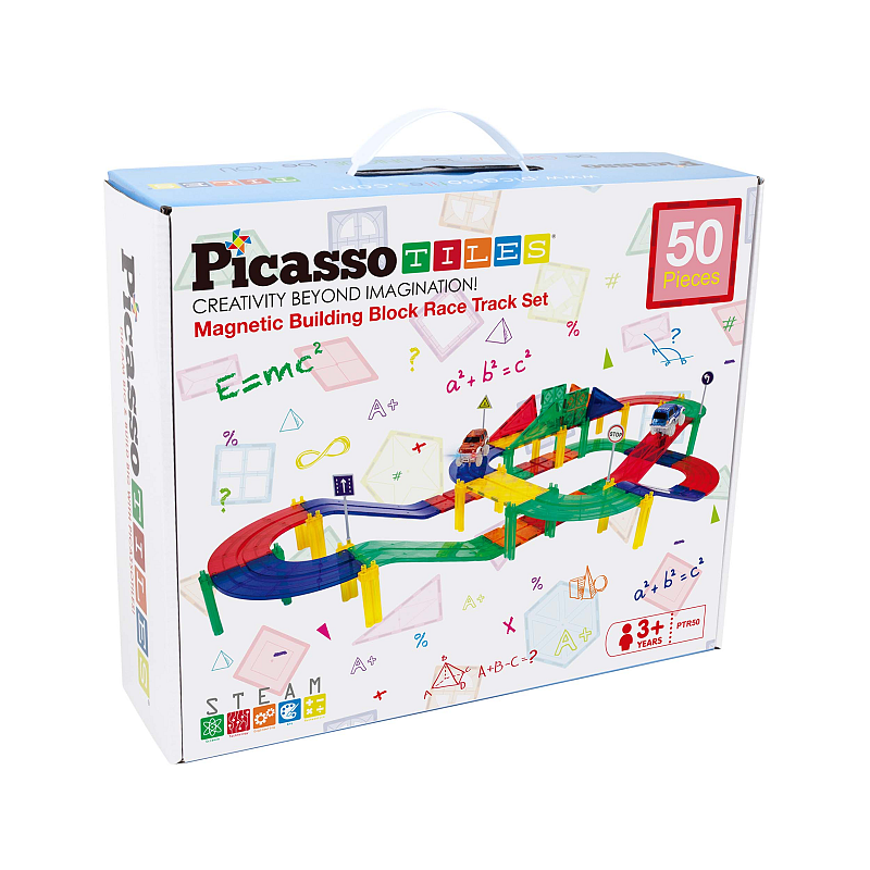 PicassoTiles 50pc Magnetic Race Track Building Blocks