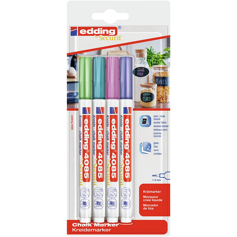 Edding 4085 Kreidemarker 4er Set metallic, Rundspitze 1-2 mm