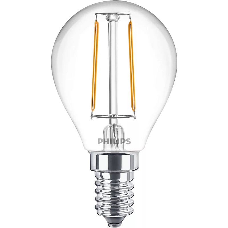 Philips Filament-Kerzenlampe, transparent, 25W, P45, E14 x2