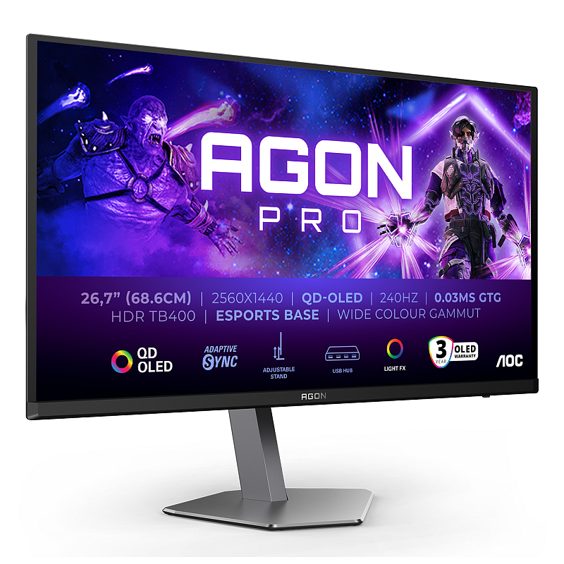 AOC AGON PRO AG276QZD2 Computerbildschirm 67,3 cm (26.5") 2560 x 1440 Pixel Quad HD QD-OLED Schwarz, Grau