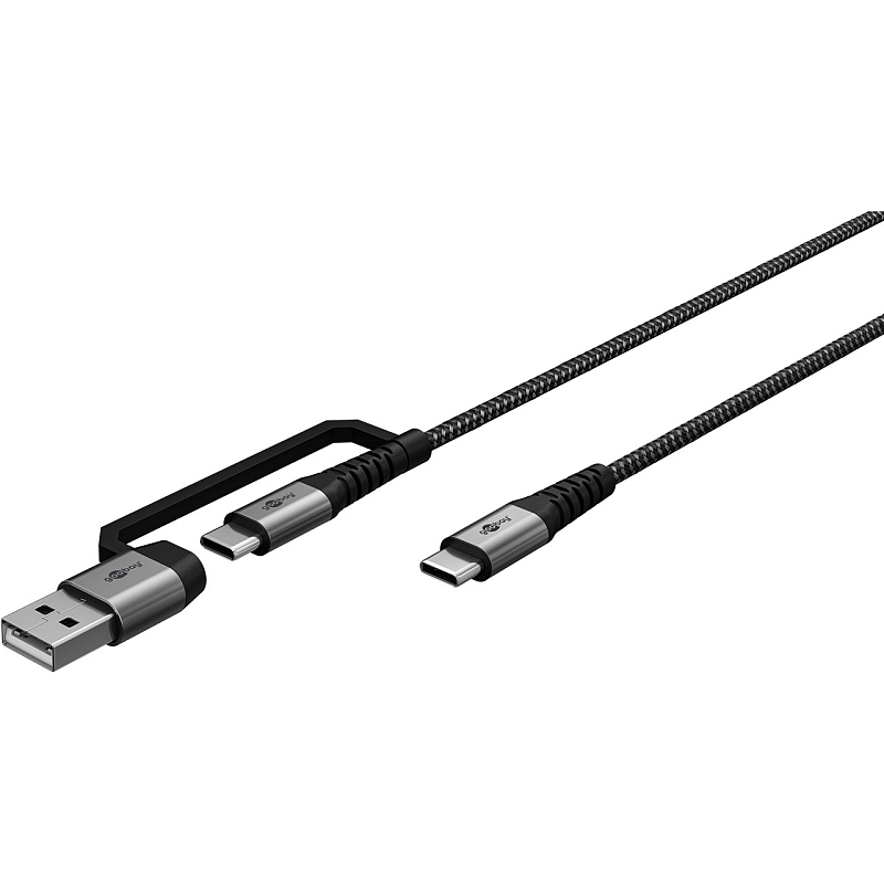 Goobay 2in1 USB-Textilkabel, spacegrau/silber, 2 m