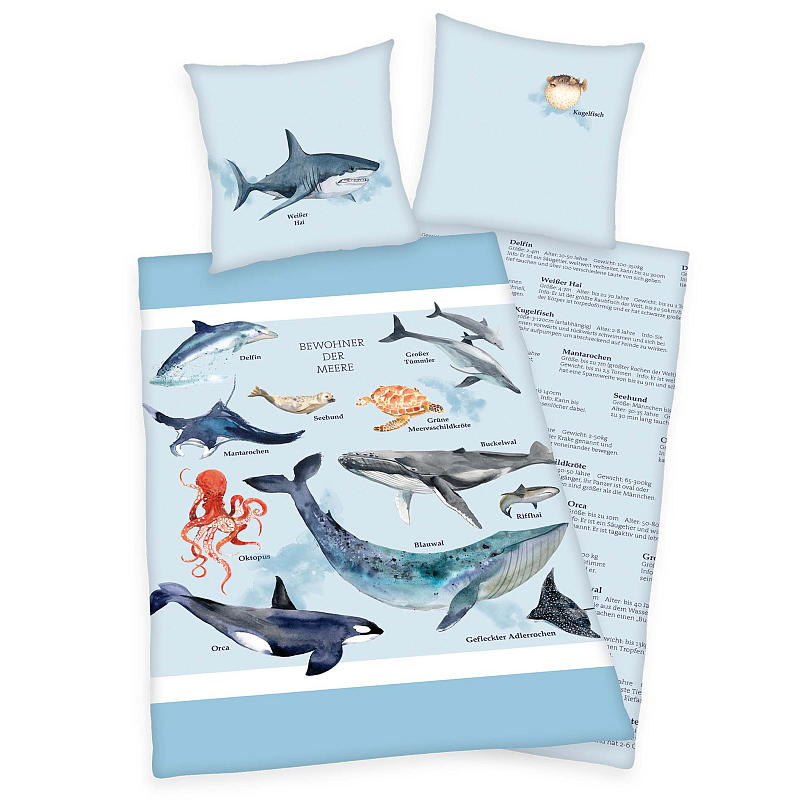 HERDING Young Collection Bettwäsche-Set 'Bewohner der Meere' - 80-x-80-cm-135-x-200-cm