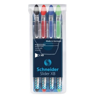Schneider Schreibgeräte Slider Basic Schwarz, Blau, Grün, Rot Stick-Kugelschreiber Extradick 4 Stück(e)