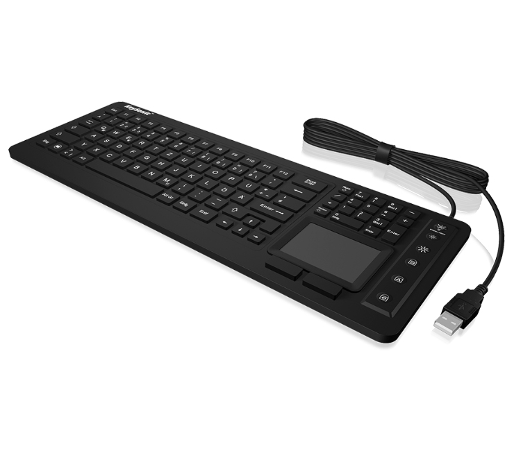 KeySonic KSK-6231 INEL (US) Hygienetastatur, Industrietastatur, Beleuchtung, Touchpad, schwarz, 2 Maustasten, USB, Wasserdicht IP68