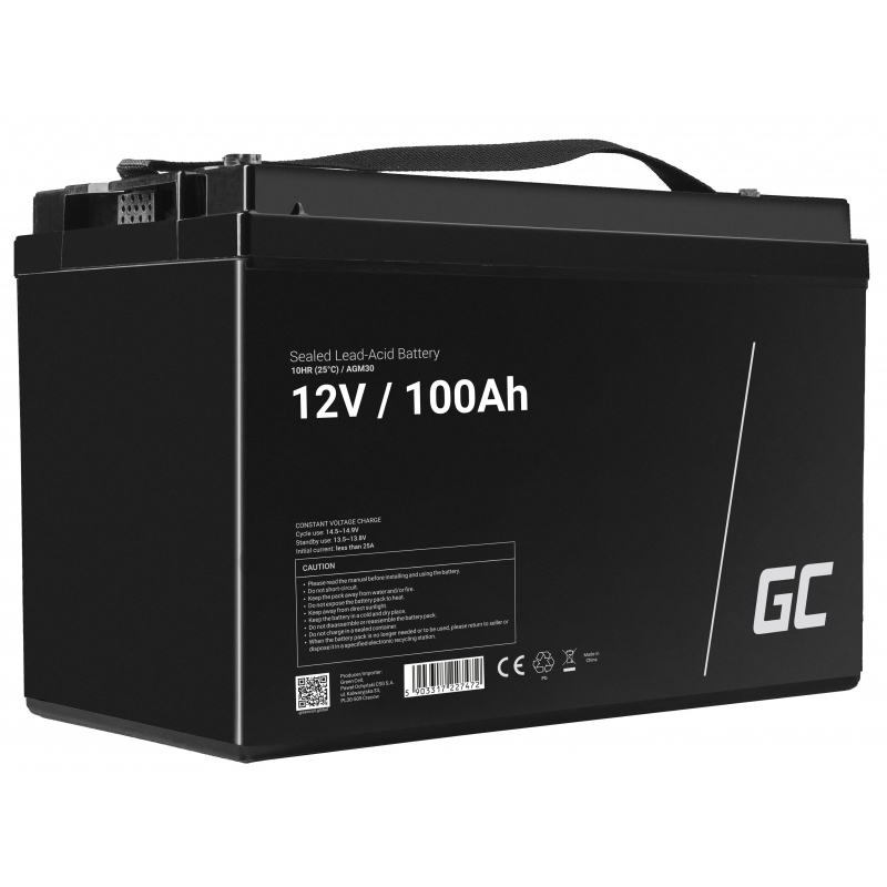 Green Cell AGM30 Fahrzeugbatterie Plombierte Bleisäure (VRLA) 100 Ah 12 V Marine/Freizeit