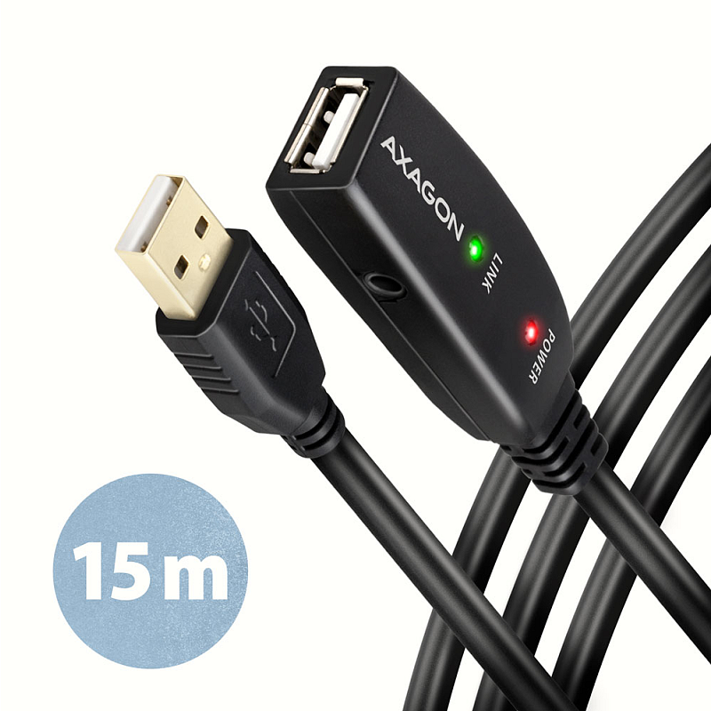 Axagon ADR‑215 USB‑2.0 A‑M auf A‑F aktives Verlängerungs‑/Repeater‑Kabel 15 m