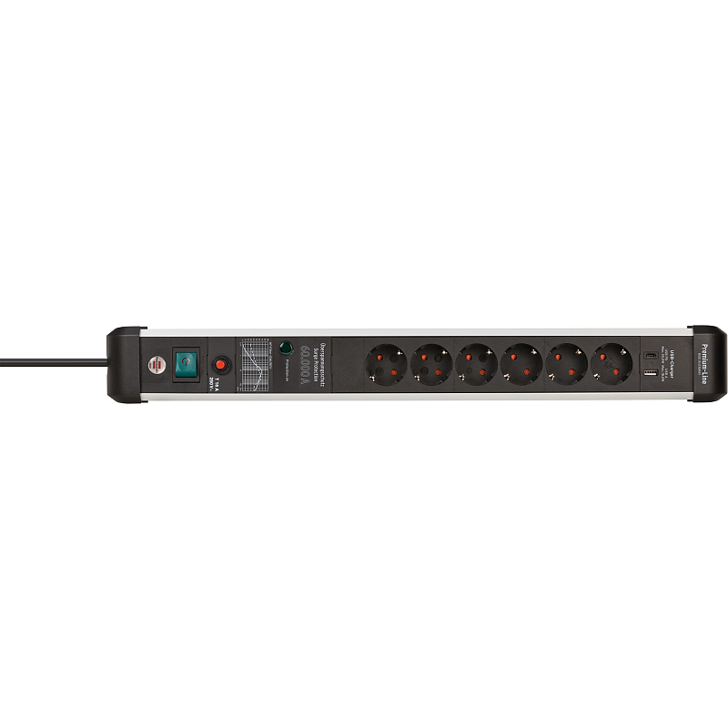 Brennenstuhl 1391010620 Verlängerungskabel 3 m 6 AC-Ausgänge Drinnen Schwarz, Silber