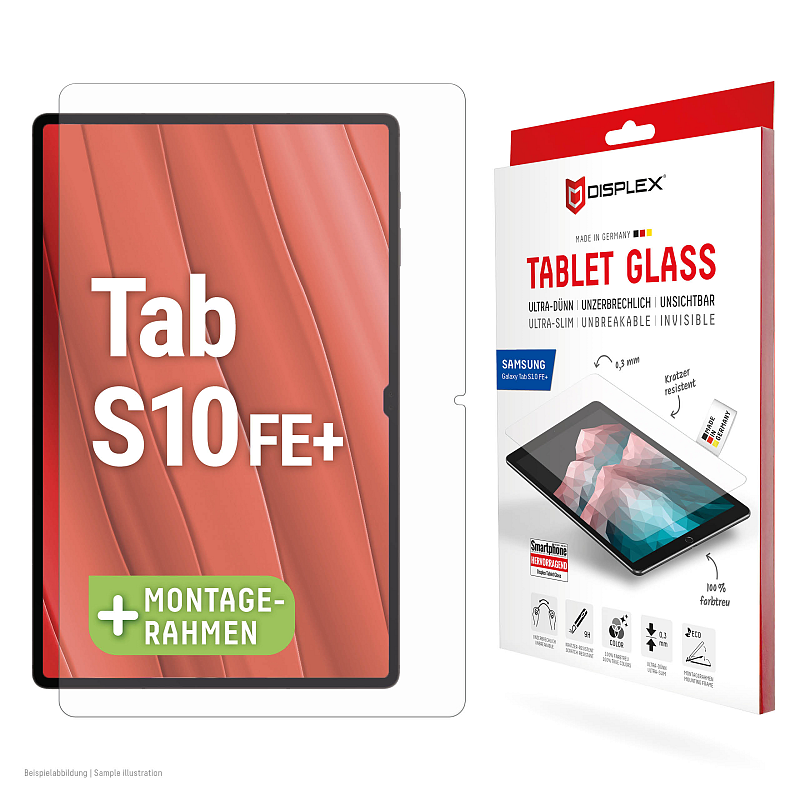 Displex Tablet Glass (9H) für Samsung Galaxy Tab S10 FE+, Eco-Montagerahmen L-Form, unzerbrechlich