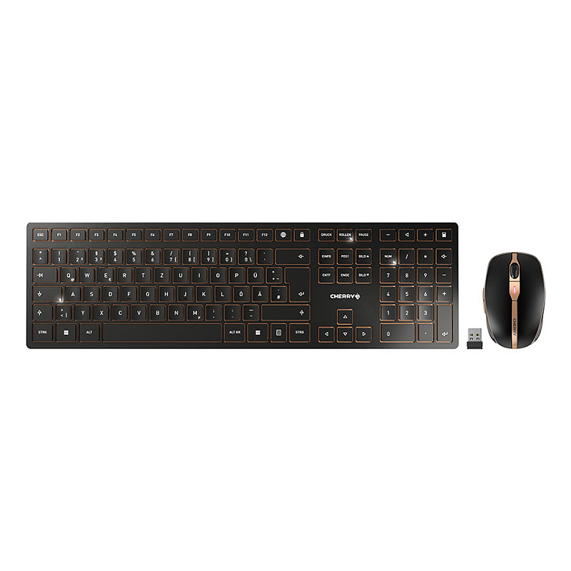 CHERRY DW 9100 SLIM Tastatur Maus enthalten Universal RF Wireless + Bluetooth QWERTZ Deutsch Schwarz