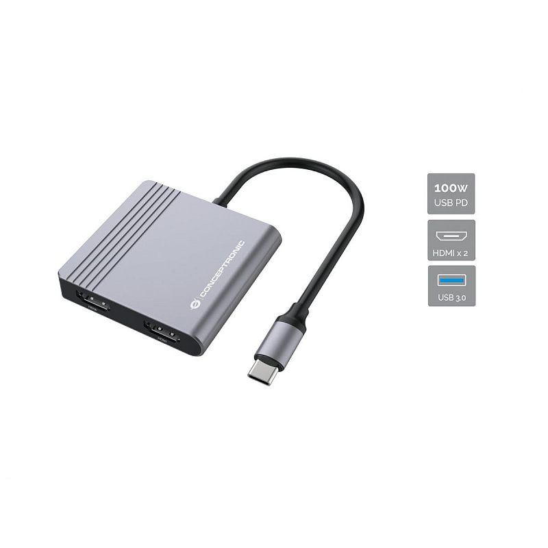 Conceptronic DONN13G laptop-dockingstation & portreplikator Kabelgebunden USB 3.2 Gen 1 (3.1 Gen 1) Type-C Grau