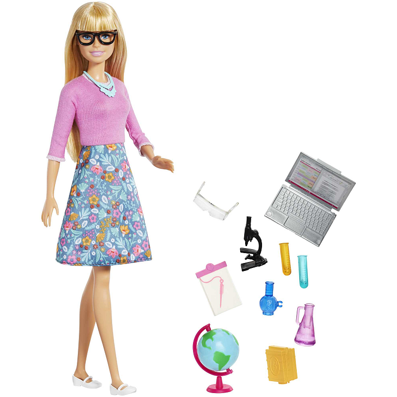Barbie Lehrerin-Puppe, blond, mit zehn Zubehörteilen für den Unterricht, Geschenk für Kinder im Alter von 3 bis 7 Jahren