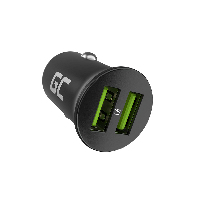 Green Cell GC CADM-GC-36AA - USB-Ladegeraet 36 W 2x USB-A schwarz Taschenlampe, GPS, Kopfhörer, Handy, Navigator, andere, Tragbarer Lautsprecher, Powerbank, Smartphone, Smartwatch, Tablets, Telefon, Universal Zigarettenanzünder Schnellladung Auto, Drinnen