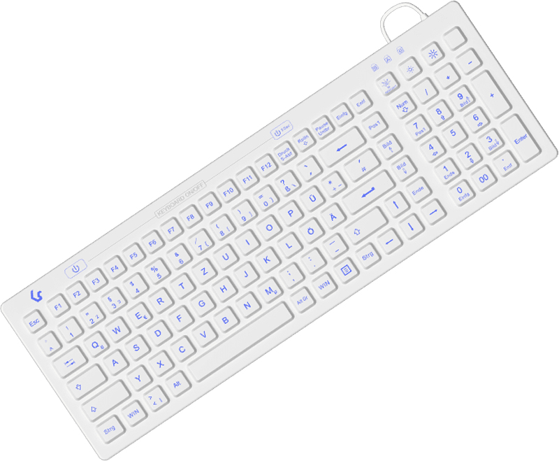 KeySonic KSK-6031INEL-Wh (DE), Kompakt Hygienetastatur, Industrietastatur, USB, Beleuchtung, weiß