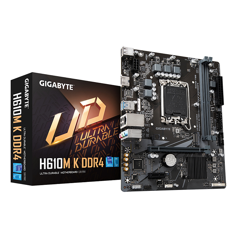 GIGABYTE H610M K DDR4 Mainboard - Unterstützt Intel Core Prozessoren 14th Gen CPUs, 3+1+1 Phases Hybrid Power Design, up to 3200MHz DDR4, 1xPCIe 3.0 M.2, GbE LAN, USB 3.2 Gen 1