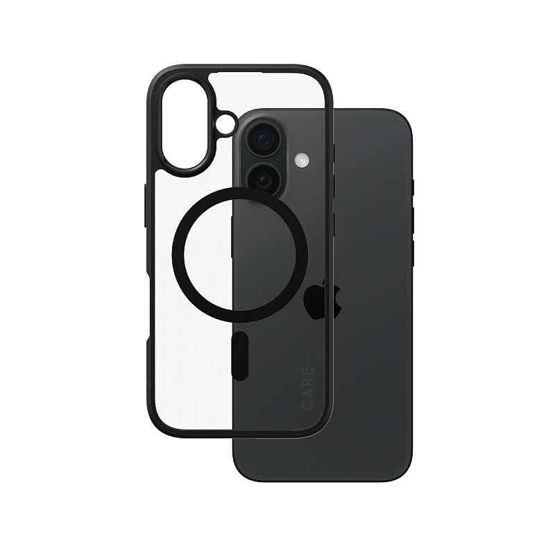 PanzerGlass CARE™ by ® Urban Combat Case Transparent m. Schwarz Rahmen & MagSafe iPhone 16
