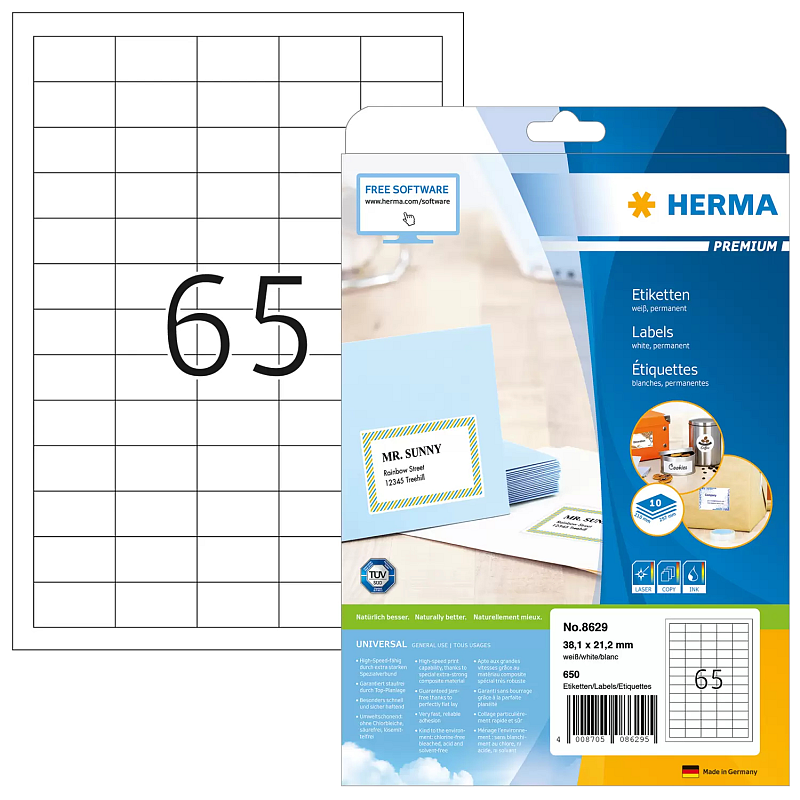 HERMA Etiketten Premium A4 38.1x21.2 mm weiß Papier matt 650 St.