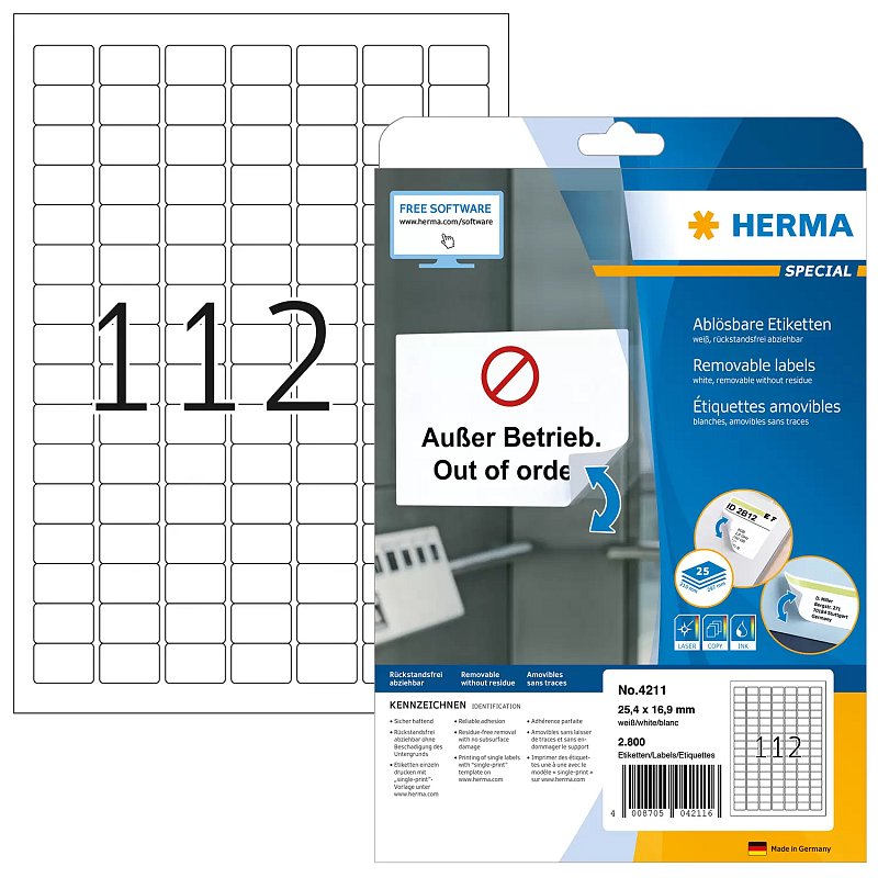 HERMA Ablösbare Etiketten A4 25.4x16.9 mm weiß Movables/ablösbar Papier matt 2800 St.