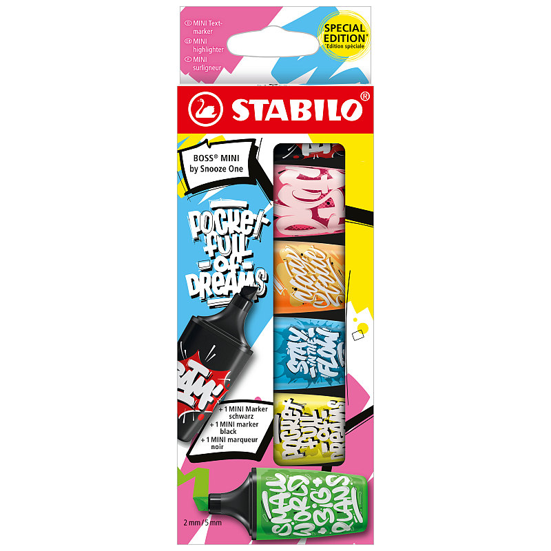 STABILO BOSS MINI by Snooze One Marker 6 Stück(e) Meißel Schwarz, Blau, Grün, Orange, Rose, Gelb