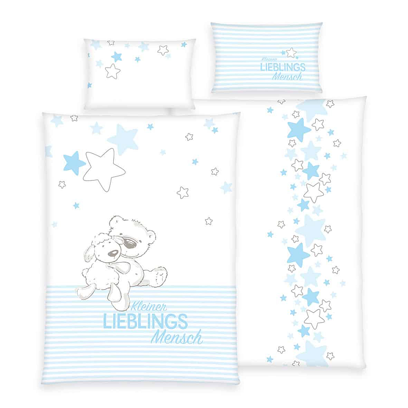 HERDING babybest® Bettwäsche - Kleiner Lieblingsmensch Blau - flanell