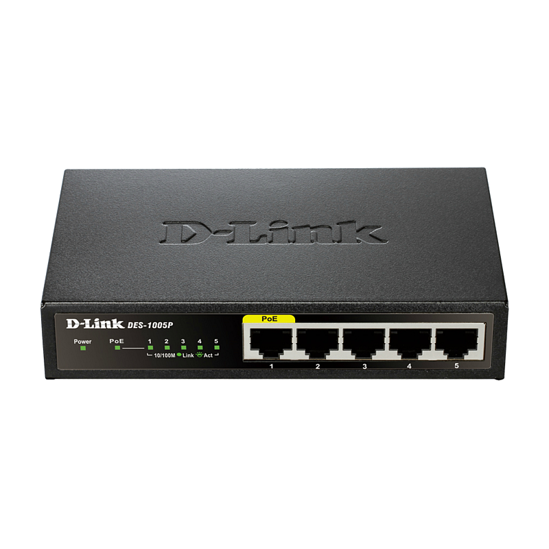 D-Link DES-1005P Unmanaged L2 Fast Ethernet (10/100) Power over Ethernet (PoE) Schwarz